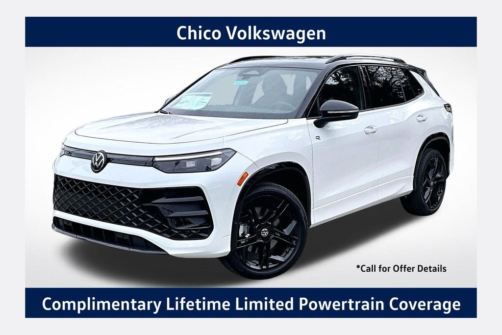 2026 Volkswagen Tiguan 2.0T SE R-Line Black in Opal White W/Deep Black Roof — front three-quarter view