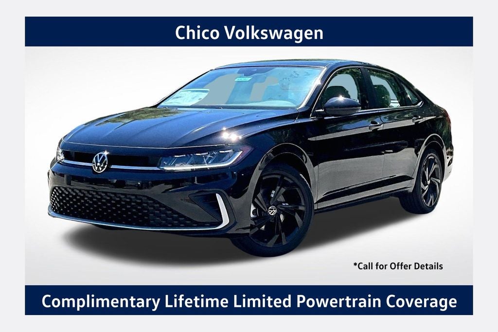 2026 Volkswagen Jetta 1.5T SE in Deep Black Pearl — front three-quarter view