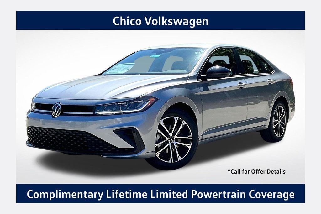 2026 Volkswagen Jetta 1.5T Sport in Pyrite Silver Metallic — front three-quarter view